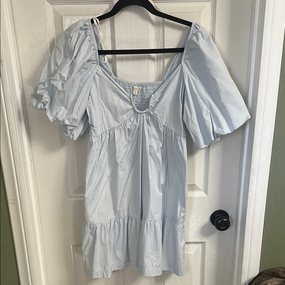 Light Blue Puff Sleeve Dress